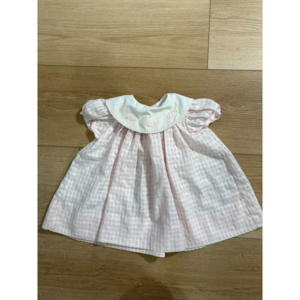 Vintage The Bailey Boys Baby Girl Dress 12M Smocked Style Pink Bunny Collar
